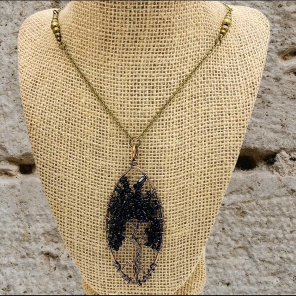 Garnet January birthstone tree of life necklace